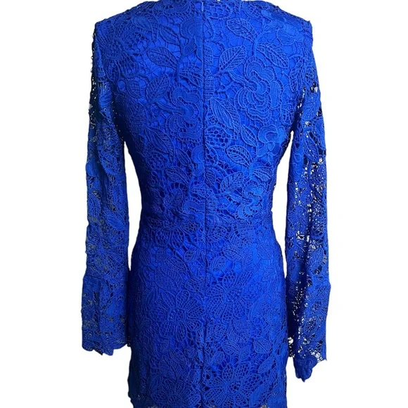 MISSGUIDED women’s crochet lace long sleeve blue midi dress size 4 Nwt - Picture 6 of 9
